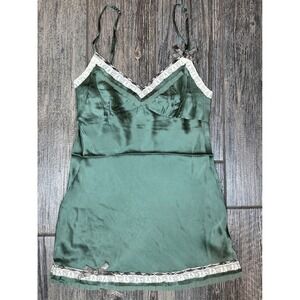 Gold Hawk Silk Cami Top Thyme Green‎ Lace Trim Lingerie Blouse Sleeveless Small